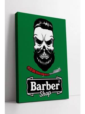 Mushen Studio Green Barber Shop Tasarımlı  Retro Stil Kuaför Berber Duvar Dekoru Kanvas Tablo Duvar Dekoru Salon O