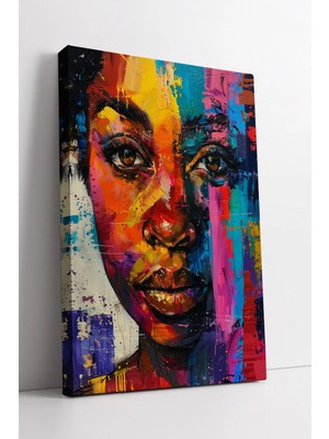 Mushen Studio Renkli Kadın Portresi Soyut Modern Sanat Yüz Kompozisyonu Estetik Tarz  Dekoru Kanvas Tablo Duvar De