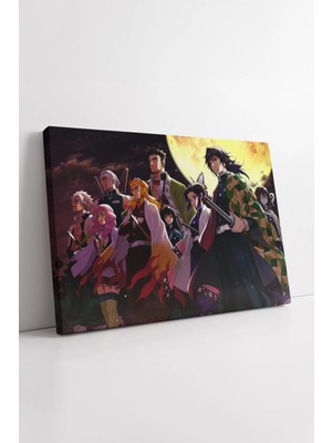 Mushen Studio Demon Slayer Hashira Ekip Sahnesi Ay Işığı Temalı Anime Karakterleri Modern Dekoratif Kanvas Tablo D
