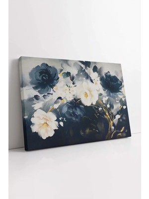 Mushen Studio Dekoratif Beyaz Çiçek , Lüks Mavi Çiçek , Büyük Beyaz Çiçek Kanvas Tablo Duvar Dekoru Salon Ofis Yat