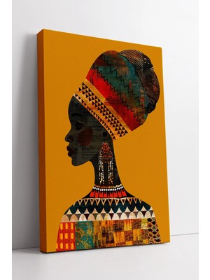 Mushen Studio Afrika Kadın Silueti Etnik Desenli Profil Portre Sanat Temalı Modern  Dekoru Kanvas Tablo Duvar Deko