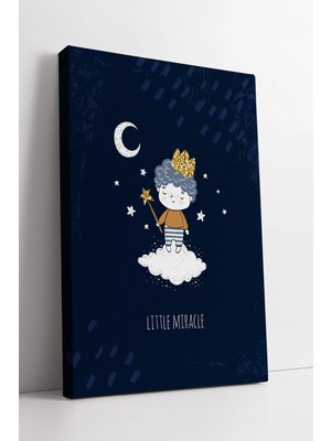 Mushen Studio Little Miracle Temalı Çocuk Odası Bulut Üstü Sevimli Karakter ve Ay Figürlü Modern Kanvas Tablo Duva