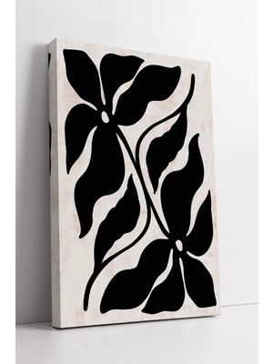 Mushen Studio Siyah Yaprak ve Çiçek Desenli Minimal Boho  Modern Duvar Dekoru Şık Stil Kanvas Tablo Duvar Dekoru S