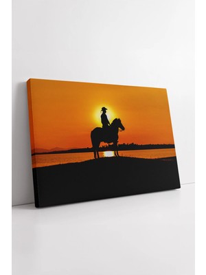 Mushen Studio Kovboy Silueti Günbatımı  Western Atmosferli Romantik Modern Dekoratif Duvar Sanatı Kanvas Tablo Duv
