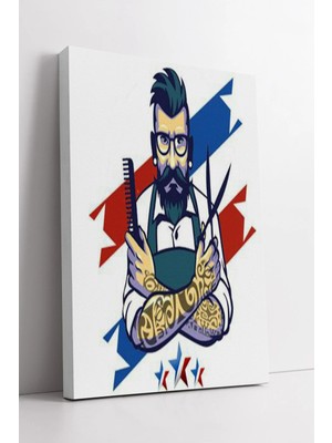 Mushen Studio Modern Çizim Berber Figürlü Renkli Tasarım Dekoratif Salon ve Kuaför Kullanımına Uygun Kanvas Kanvas