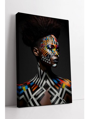 Mushen Studio Soyut Desenli Afrikalı Kadın Portresi Etnik Sanat Modern Renkli Dekoratif Kanvas Tablo Duvar Dekoru
