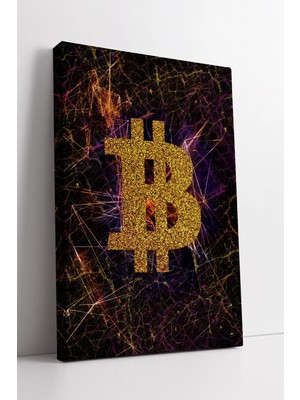Mushen Studio Altın Bitcoin Simgeli Işık Efektli Dijital Enerji Temalı Modern  Duvar Dekoru Kanvas Tablo Duvar Dek