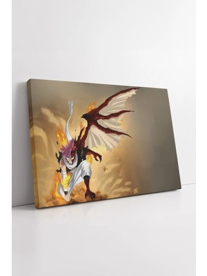 Mushen Studio Fairy Tail Natsu Dragneel Ateş Gücü Dönüşüm Efektli Epik Anime Tasarım Dekoratif Kanvas Tablo Duvar
