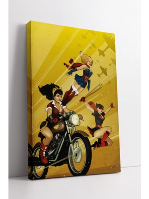 Mushen Studio Wonder Woman Supergirl Batgirl Retro Dc Comics  Kadın Süper Kahraman Duvar Dekoru Kanvas Tablo Duvar