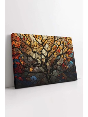 Mushen Studio Renkli Vitray Ağaç , Premium Kalite, Modern Tablo, Dekoratif Tablo, Tasarım Dekor Tablo Kanvas Tablo
