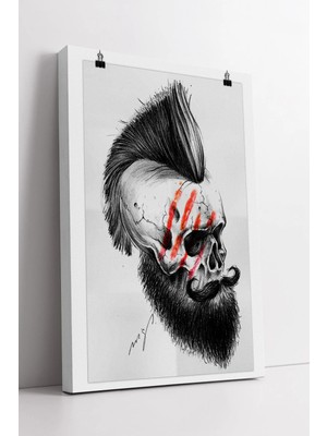 Mushen Studio Skull Beard Tasarımlı  Berber Kuaför Retro Tarz Erkek Duvar Dekoru Kanvas Tablo Duvar Dekoru Salon O