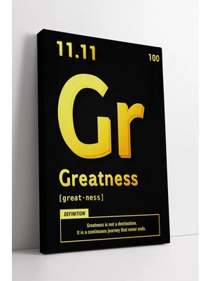 Mushen Studio Greatness Altın Tipografi Kimyasal Element Stil Siyah Premium Minimal Motivasyon Kanvas Tablo Duvar