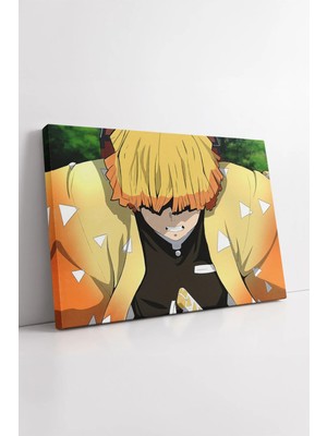 Mushen Studio Demon Slayer Zenitsu Aksiyon Sahnesi Sarı Tonlarda Anime Çizim Modern Dekoratif Kanvas Tablo Duvar D