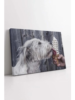 Mushen Studio Köpek Dekorasyon , Dondurma Yiyen Köpek Tablo, Tasarım Dekor Tablo, Lüks Tablo Kanvas Tablo Duvar De