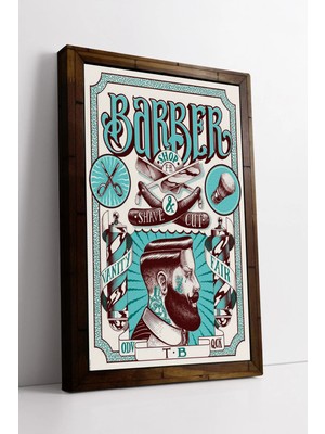 Mushen Studio Modern Çerçeveli Barber Shop Portre ve Retro Sembollerle Tasarlanmış Vintage Kanvas Tablo Duvar Deko