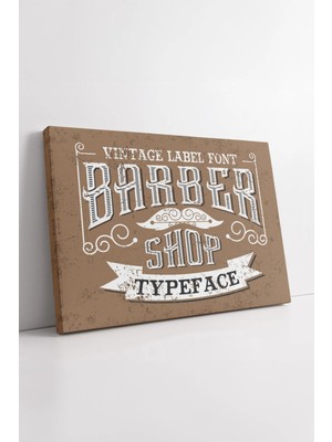 Mushen Studio Vintage Barber Shop Tipografi Tasarımı Retro Yazı Stil Berber Dekoru Eski Dönem Kanvas Tablo Duvar D