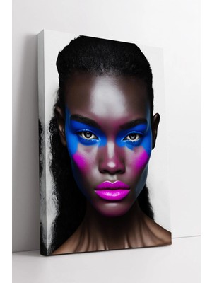 Mushen Studio Mavi Pembe Renkli Afrikalı Kadın Portresi Minimal Beyaz Zemin Modern Kanvas Tablo Duvar Dekoru Salon