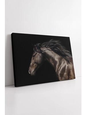 Mushen Studio Siyah Fon Üzerinde Hareketli At Portresi Şık ve Minimal Modern Stil Sanatsal  Dekoru Kanvas Tablo Du