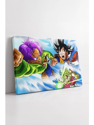 Mushen Studio Dragon Ball Kid Goku Kid Trunks ve Broly Dinamik Anime Çizimi Enerjik Renkli Dekoratif Kanvas Tablo