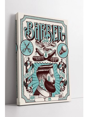 Mushen Studio Berber Temalı Vintage Portre ve Tıraş Sembollü Kuaför Salonu Için Dekoratif Kanvas Tablo Duvar Dekor