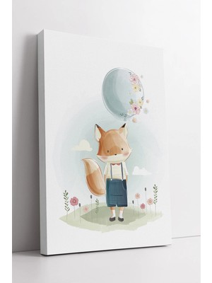 Mushen Studio Çiçekli Tilki Çocuk Odası  Pastel Renkli Balonlu Sevimli Doğa Temalı Sanat Kanvas Tablo Duvar Dekoru