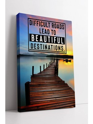 Mushen Studio Difficult Roads Sözü Günbatımı Iskele Manzara Ilham Veren Motivasyon  Dekoru Kanvas Tablo Duvar Deko