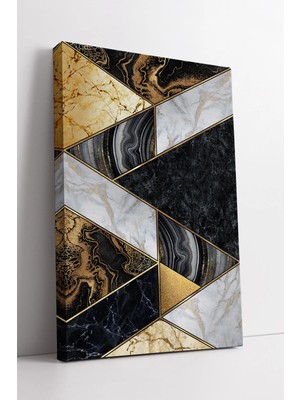 Mushen Studio Üçgen Mermer Gold Soyut Tasarımlı Modern  Lüks Ev Ofis Iç Mekan Dekoratif Duvar Kanvas Tablo Duvar D