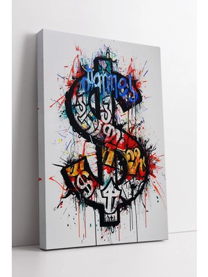Mushen Studio Renkli Graffiti Dolar Sembol Tasarımlı Enerjik Soyut Modern  Dekoratif Duvar Sanatı Kanvas Tablo Duv