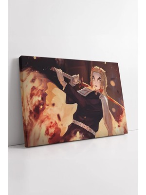 Mushen Studio Demon Slayer Rengoku Alev Nefesi Güçlü Kılıç Sahnesi Anime Dekoratif Sanat Kanvas Tablo Duvar Dekoru