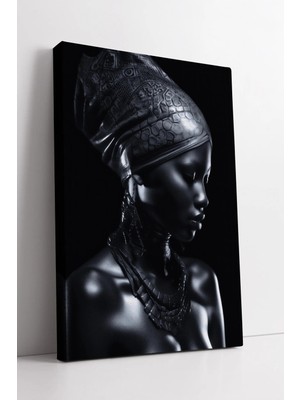 Mushen Studio Etnik Desenli Başlıklı Afro Kadın Profil Sanat Tasarımı Modern Estetik  Dekoru Kanvas Tablo Duvar De