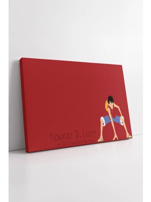 Mushen Studio One Piece Luffy Minimalist Kırmızı Arka Planlı Stilize Anime Çizim Ev Ofis Dekoratif Kanvas Tablo Du