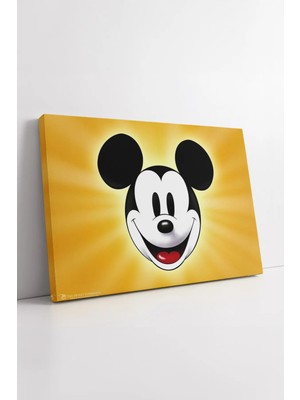 Mushen Studio Mickey Mouse Gülümseyen Yüz Sarı Işıltılı Fon Çocuk Odası Dekoratif Renkli Kanvas Tablo Duvar Dekoru
