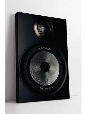 Mushen Studio Silent Moves Loud Results Hoparlör Detaylı Modern Müzik Temalı Tipografi Kanvas Tablo Duvar Dekoru S