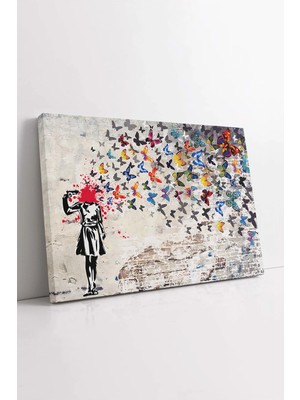 Mushen Studio Banksy Grafiti Sokak Sanatı Renkli Kelebekler Dekoratif , Soyut Grafiti Duvar Dekoru Kanvas Tablo Du