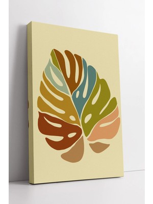 Mushen Studio Renkli Monstera Yaprak Desenli Boho  Modern Duvar Dekoru Doğal Minimal Stil Kanvas Tablo Duvar Dekor