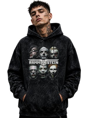 Sevbano Rammstein Rock Metal Müzik Grubu Baskılı Unisex Oversize Yıkamalı Hoodie Sweatshirt