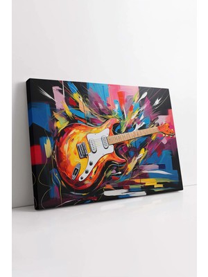 Mushen Studio Soyut Grafiti Desenli Renkli Gitar Dekoratif , Müzik Odası Için Sanatsal Duvar Dekoru Kanvas Tablo D