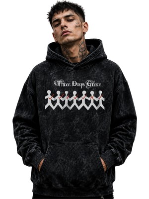 Sevbano Three Days Grace Rock Metal Müzik Grubu Baskılı Unisex Oversize Yıkamalı Hoodie Sweatshirt