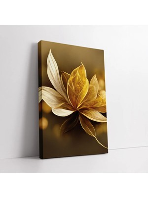Mushen Studio Altın Renkli Lotus Çiçeği Kanvas Tablo Duvar Dekoru Salon Ofis Yatak Odası