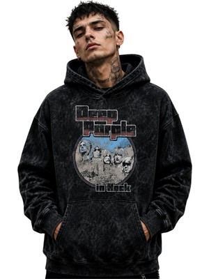 Sevbano Deep Purple Rock Metal Müzik Grubu Baskılı Unisex Oversize Yıkamalı Hoodie Sweatshirt