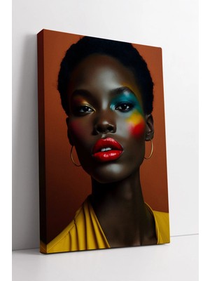 Mushen Studio Renkli Makyajlı Afrikalı Kadın Portresi Sıcak Tonlu Modern Sanatsal Kanvas Tablo Duvar Dekoru Salon