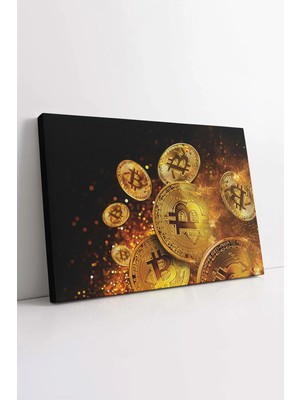 Mushen Studio Altın Detaylı Madeni Bitcoin Paraları Kripto Finans Yatırım Coin Ofis Makam Odası Için Kanvas Tablo