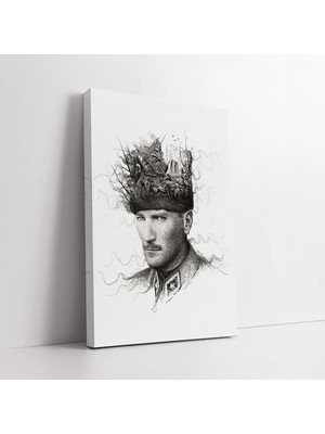 Mushen Studio Sürreal Çizim Efektli Mustafa Kemal Atatürk Kanvas Tablo Duvar Dekoru Salon Ofis Yatak Odası