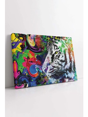Mushen Studio Renkli Pop Art Kaplan Portresi Dekoratif , Soyut Arkaplan Hayvan Portresi Duvar Dekoru Kanvas Tablo