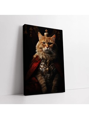 Mushen Studio Kral Kedi Portresi Kanvas Tablo Duvar Dekoru Salon Ofis Yatak Odası