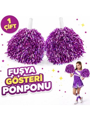 1 Çift Fuşya Okul Gösteri Ponponları - Ekstra Dolgun