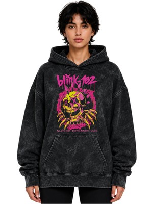 Sevbano BLINK-182 Rock Metal Müzik Grubu Baskılı Unisex Oversize Yıkamalı Hoodie Sweatshirt