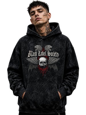 Sevbano Black Label Society Rock Metal Müzik Grubu Baskılı Unisex Oversize Yıkamalı Hoodie Sweatshirt