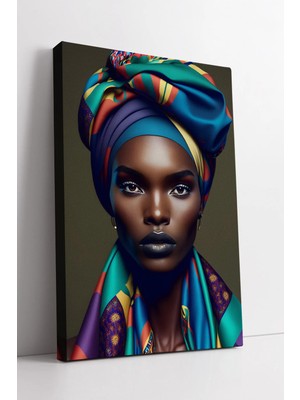 Mushen Studio Afrikalı Kadın Portresi Renkli Başörtülü Modern Etnik Sanat Kültürel Tarz Kanvas Tablo Duvar Dekoru