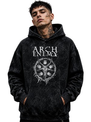 Sevbano Arch Enemy Rock Metal Müzik Grubu Baskılı Unisex Oversize Yıkamalı Hoodie Sweatshirt